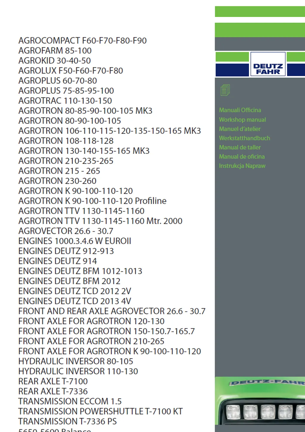 DEUTZ FAHR SERVICE MANUALS