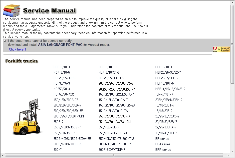 Hyundai Forklift Service Manuals / Operation Manuals 2020